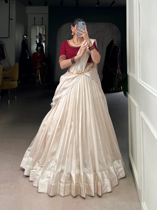 White poly tasar lehenga