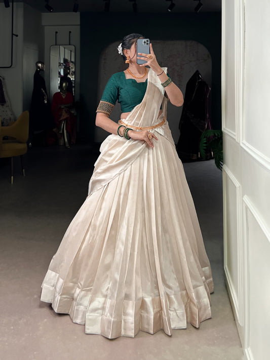 Green color poly tasar lehenga with online