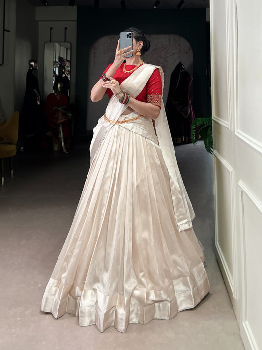 Red color poly tasar ghagra choli for women online