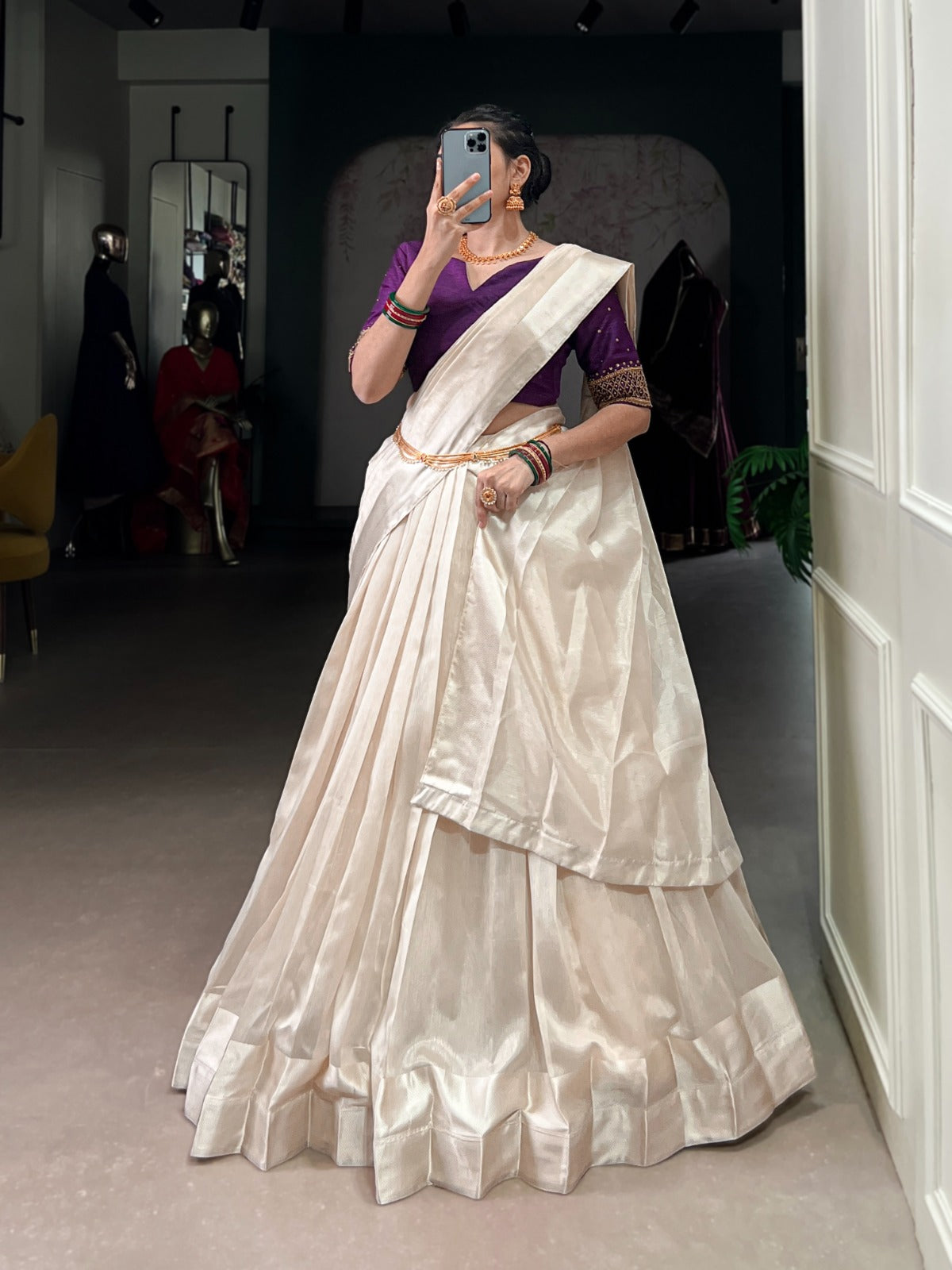 Purple color poly tasar lehenga choli with dupatta