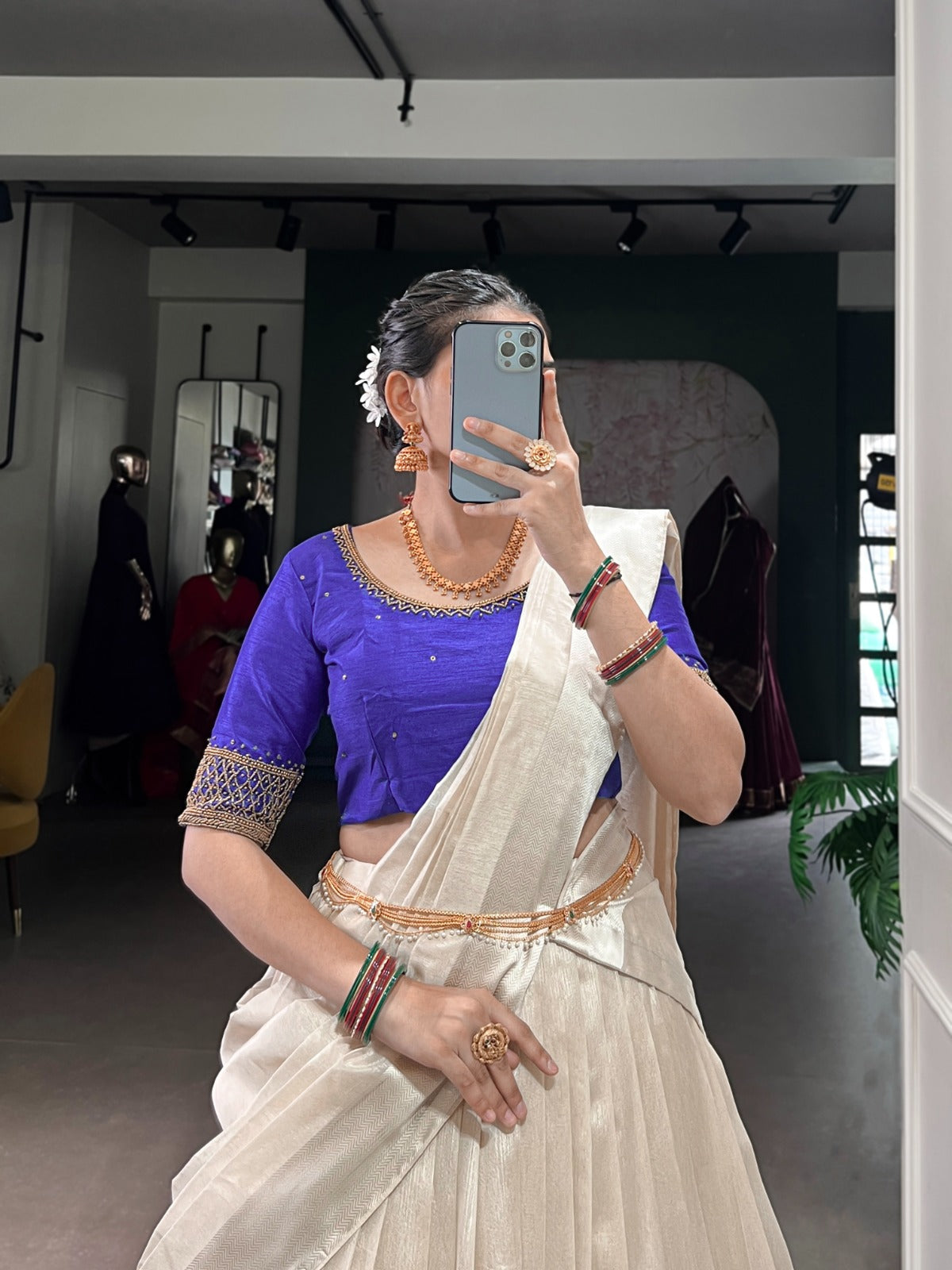 Blue color poly tasar ghagra choli for women in USA