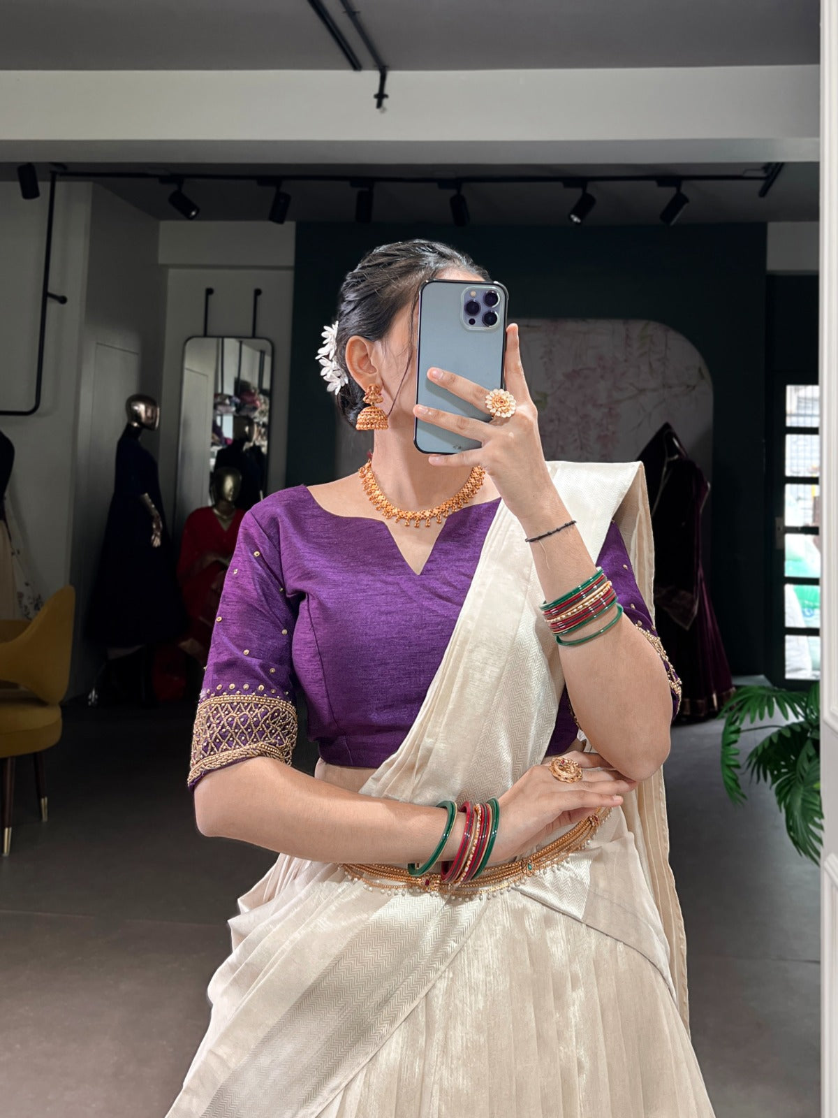 Wedding wear purple color poly tasar lehenga choli