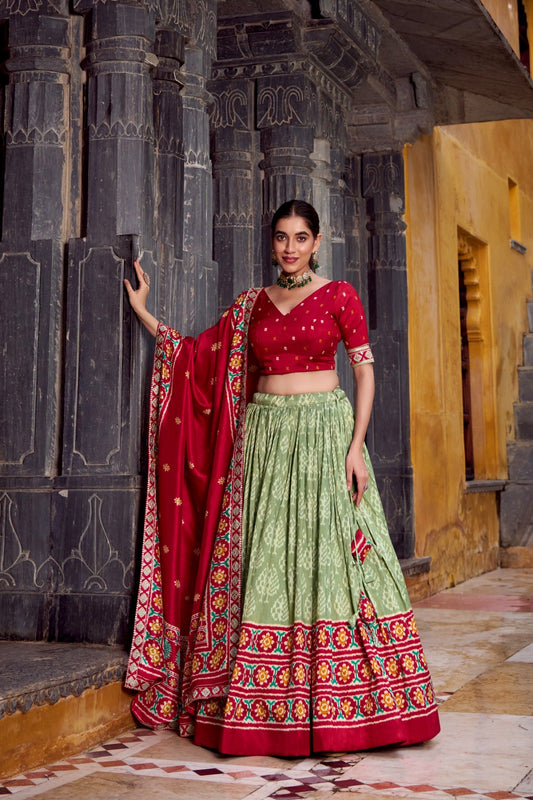 Green color tussar silk lehenga choli