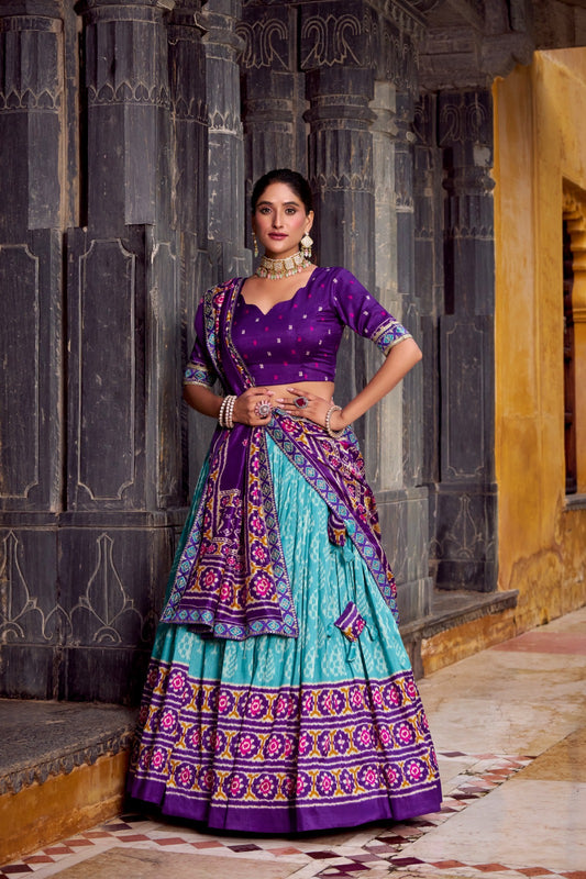 Sea blue color tussar silk lehenga choli