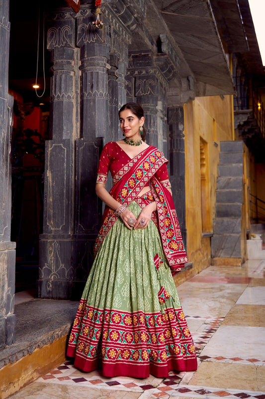 Green color gamthi print lehenga choli