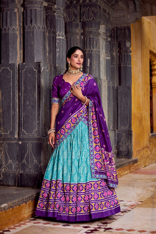 Sea blue color tussar silk lehenga choli for women
