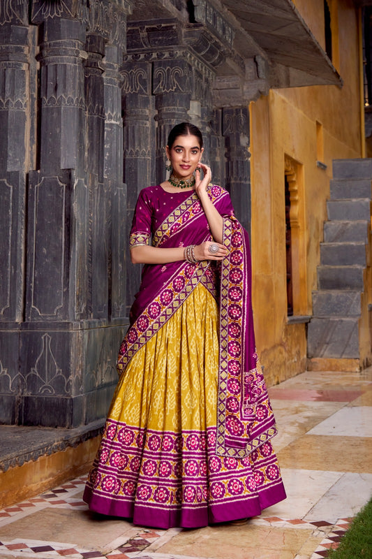 Mustard color tussar silk lehenga