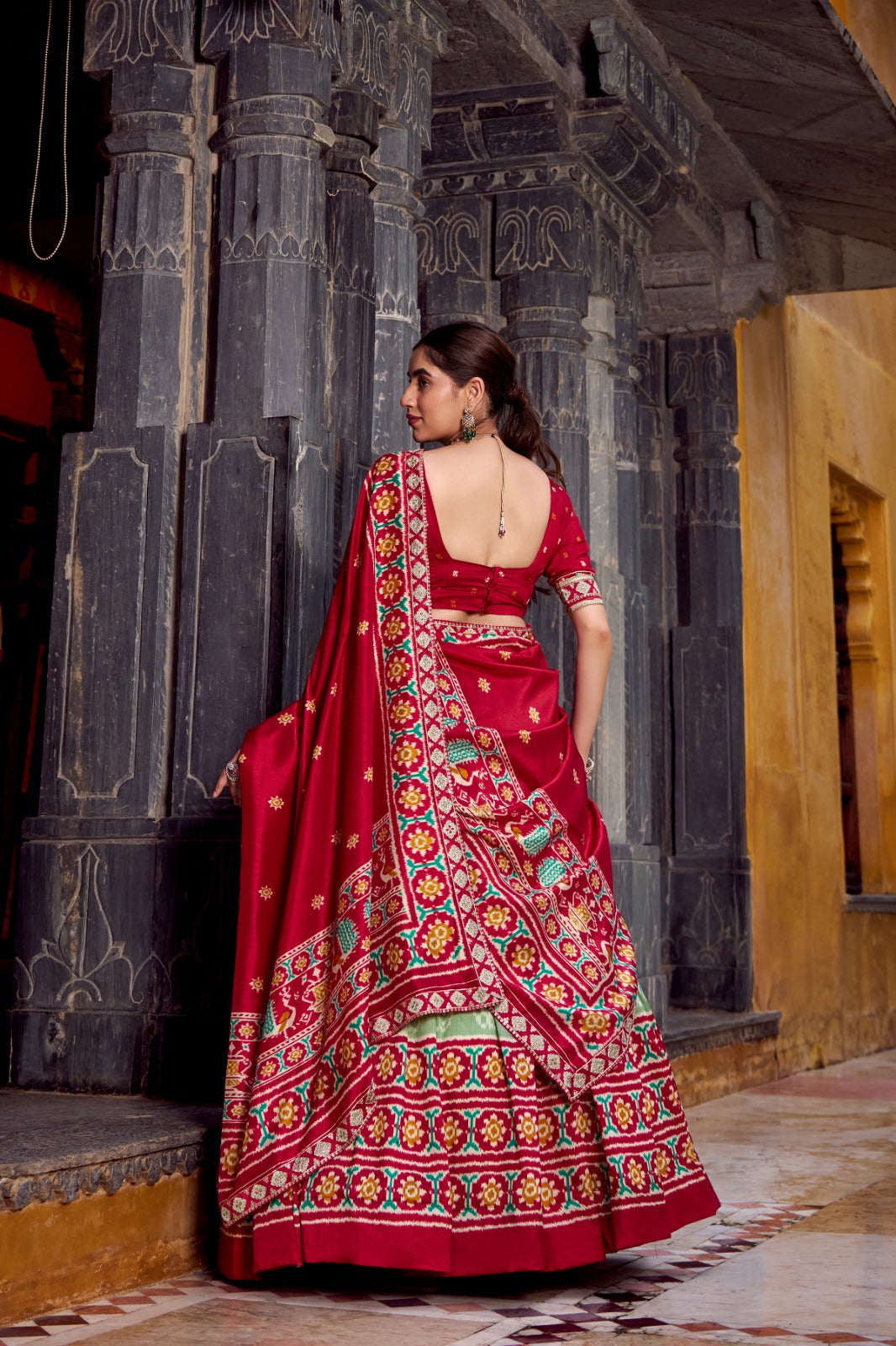 Wedding wear green tussar silk lehenga