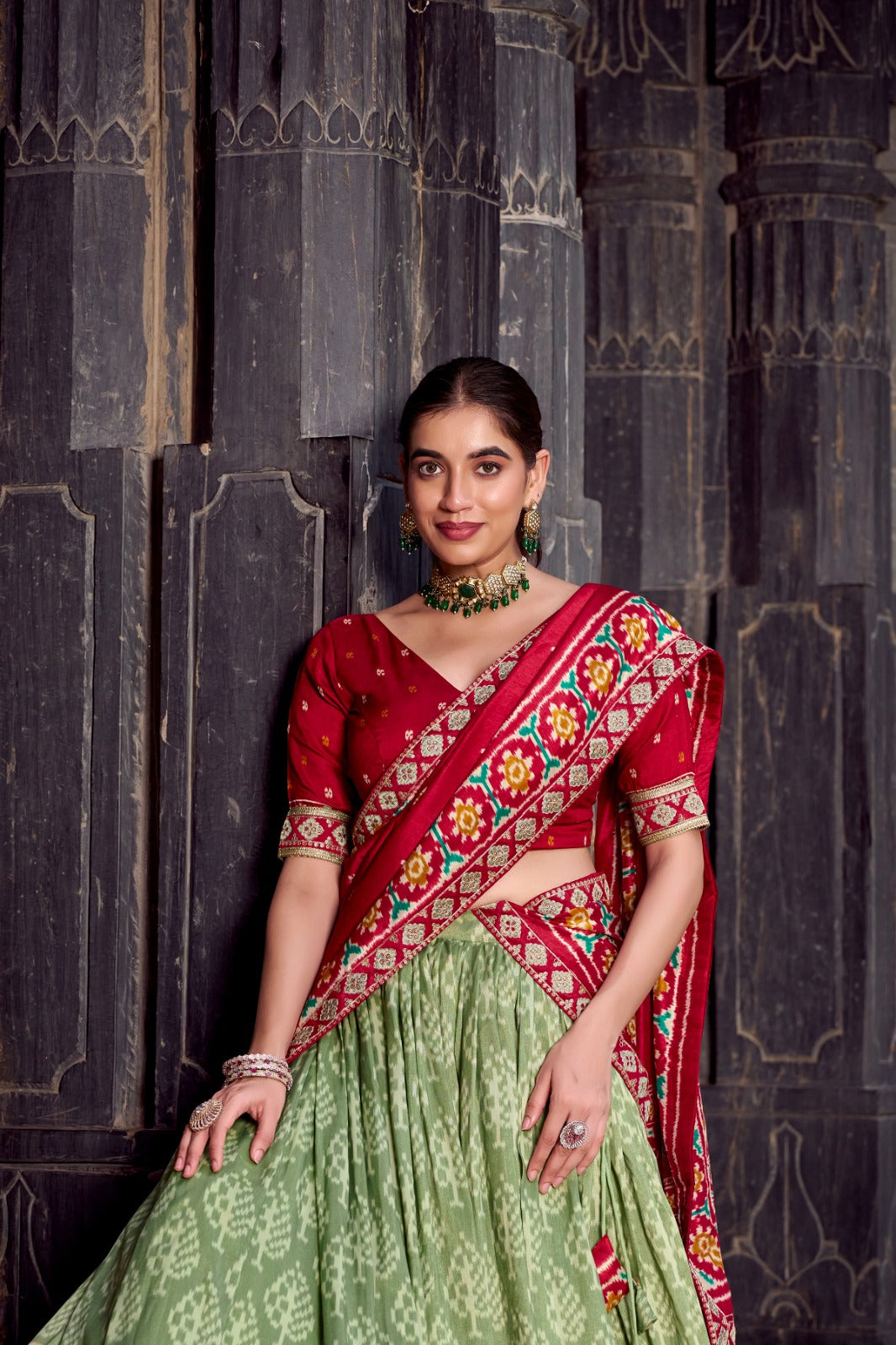 Green printed lehengas