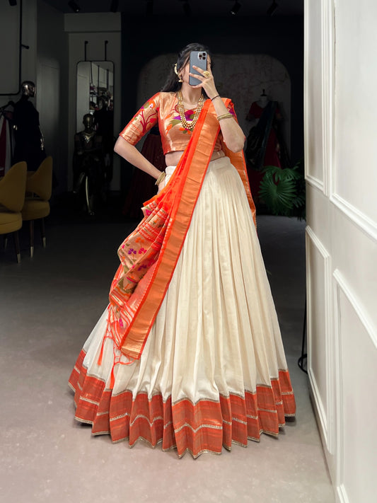 White vichitra silk lehenga