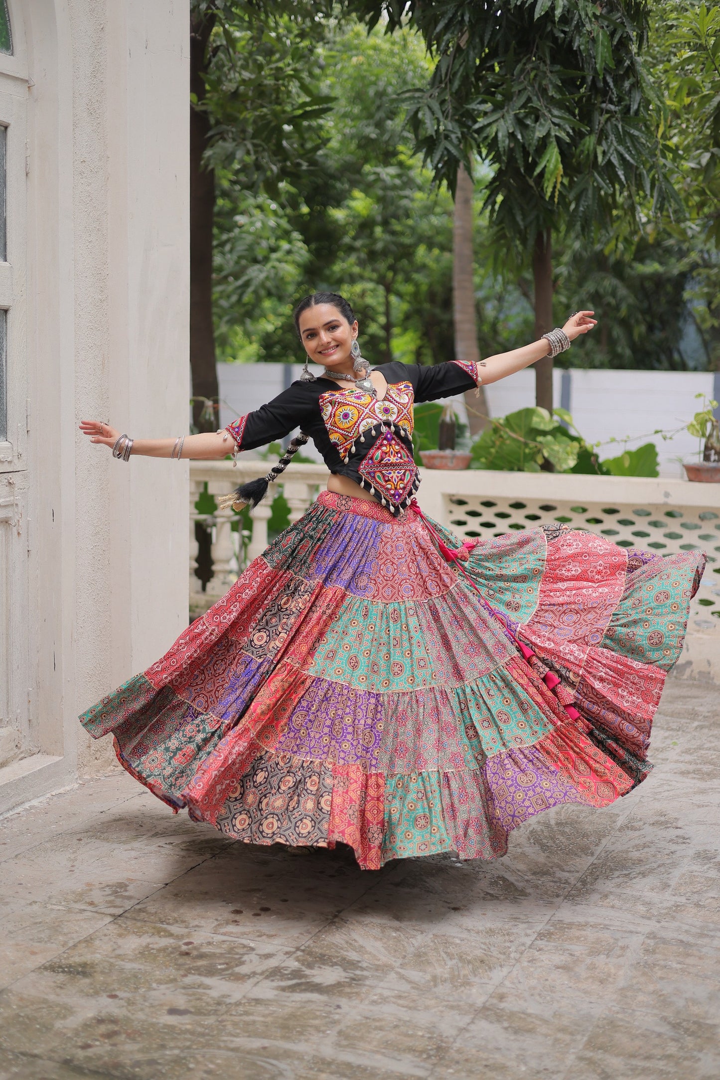 Multi color cotton ghagra choli for garba