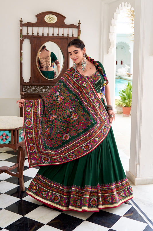 Green color tussar silk lehenga choli