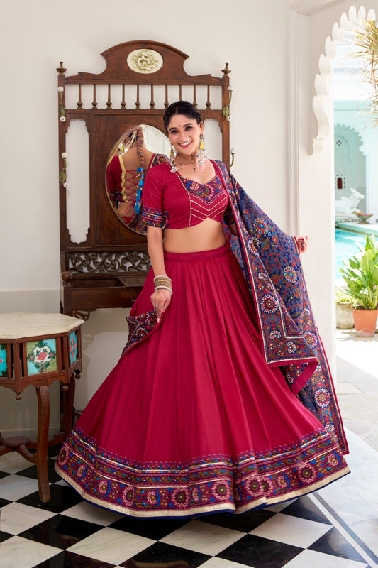 Pink color tussar silk lehenga choli for women
