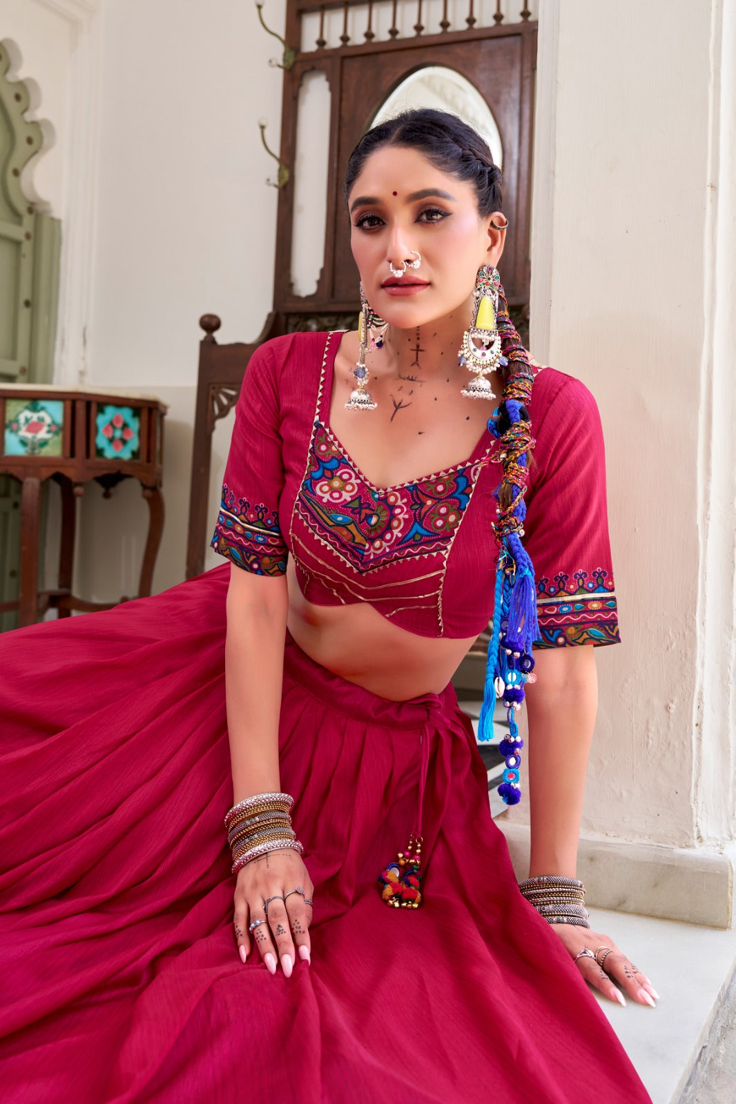 Pink color silk ghagra choli for festive