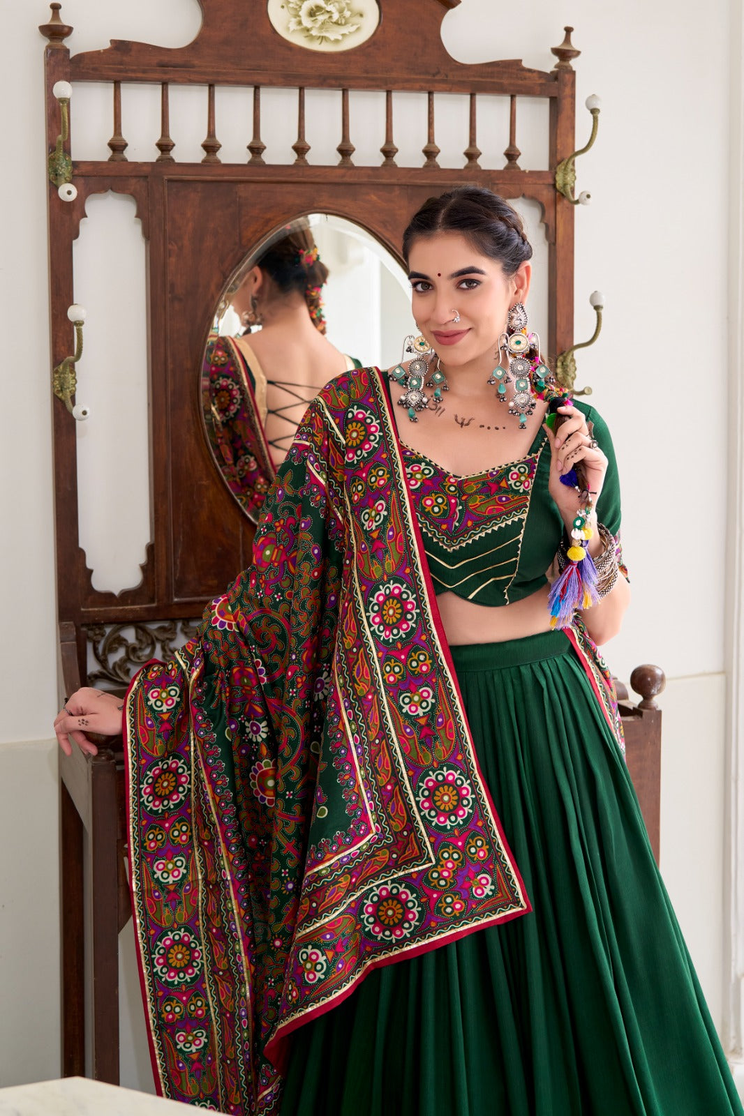 Gamthi print green lehenga with price