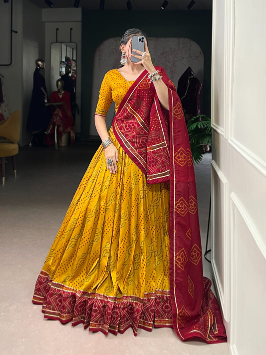 Yellow color tasar silk lehenga choli