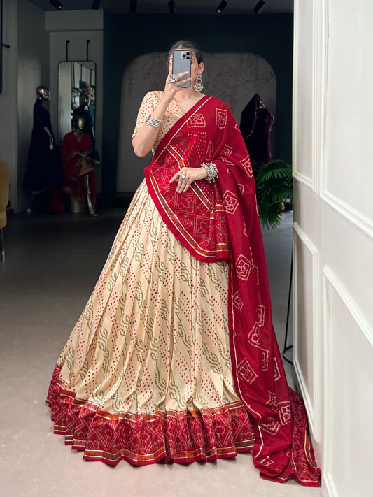 Beige color tasar silk lehenga choli