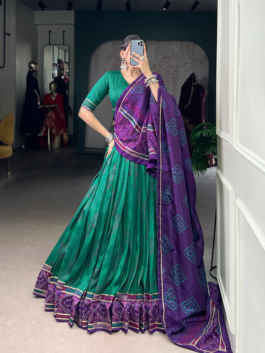 Green color tasar silk ghagra choli with online