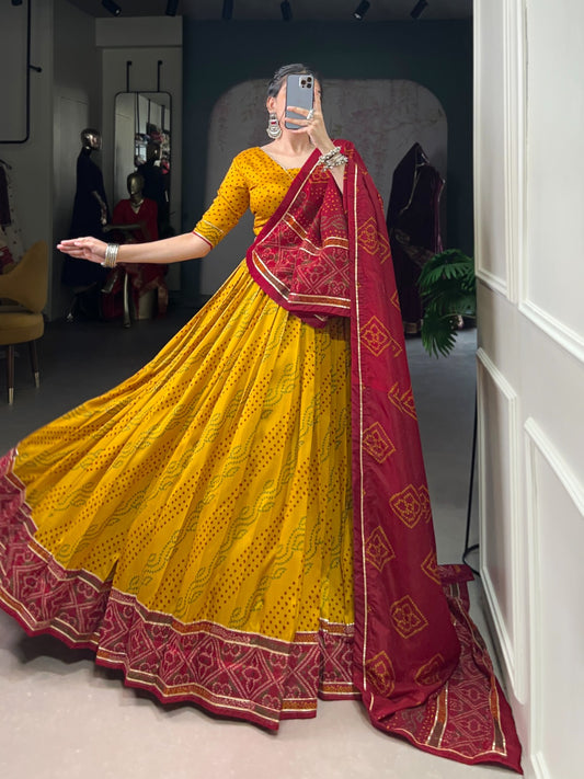 Yellow tasar silk lehenga choli for women