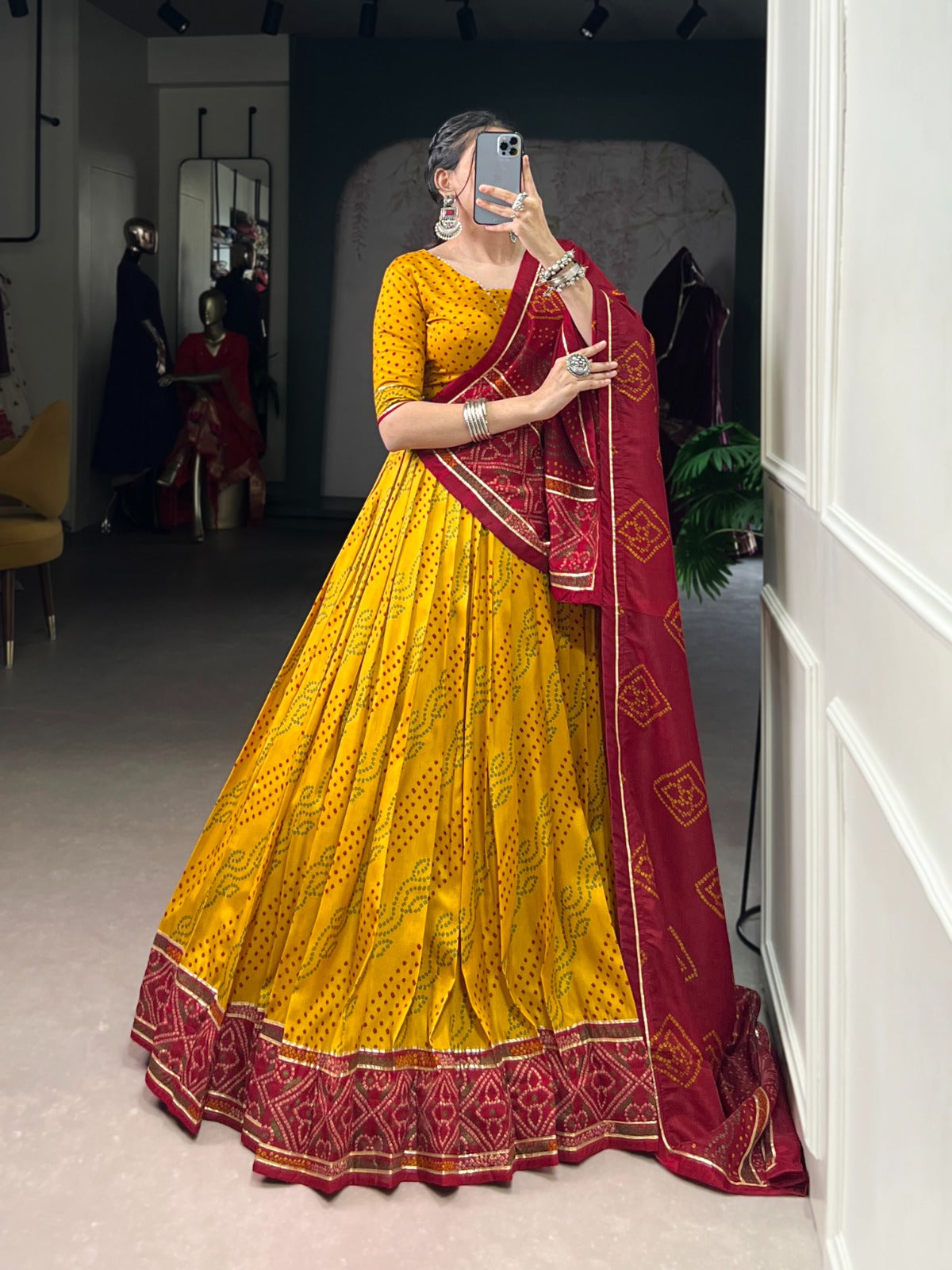 Yellow tasar silk chaniya choli in USA