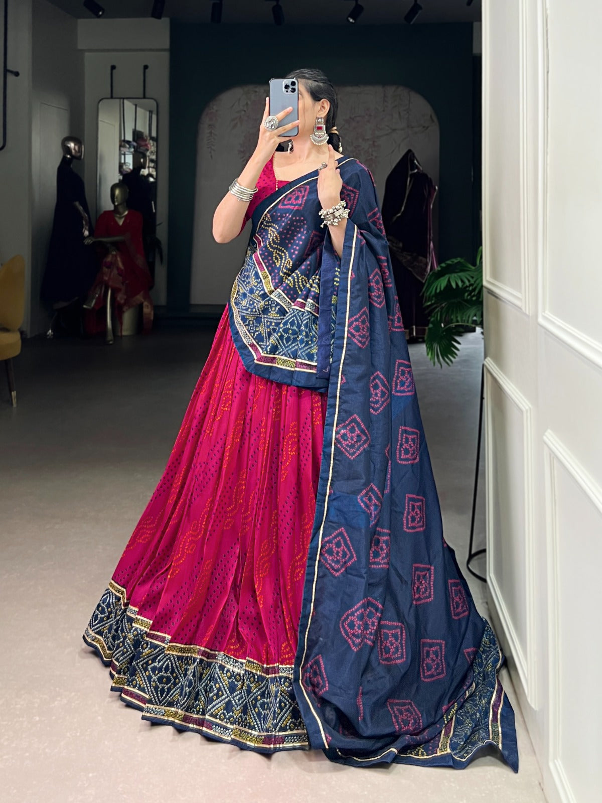 Navratri wear pink color silk chaniya choli