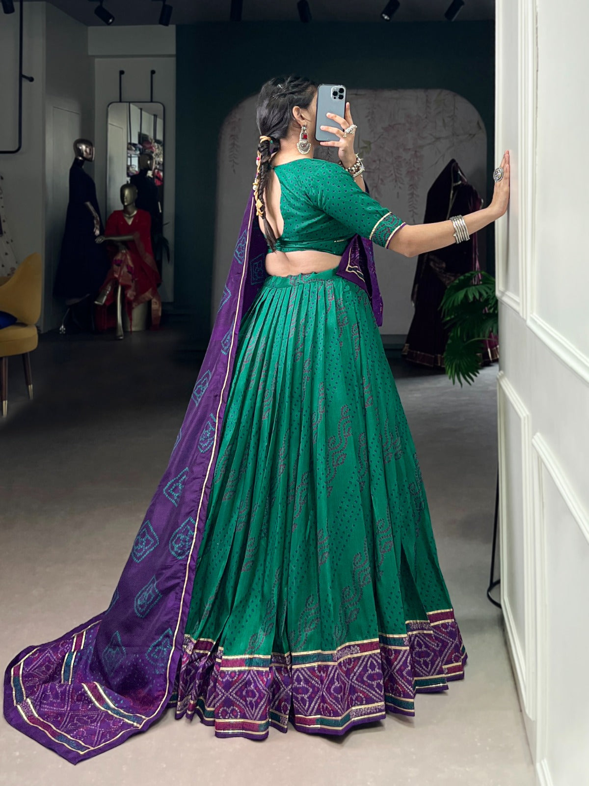 Green color silk lehenga choli with price