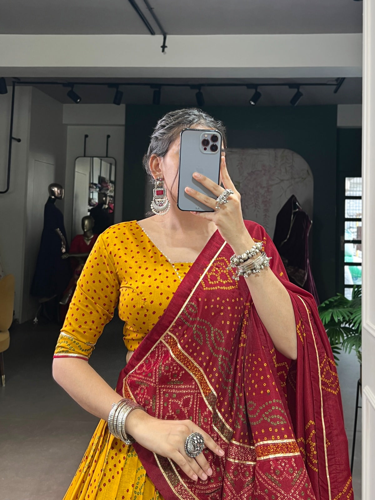 Yellow bandhej printed chaniya choli for party