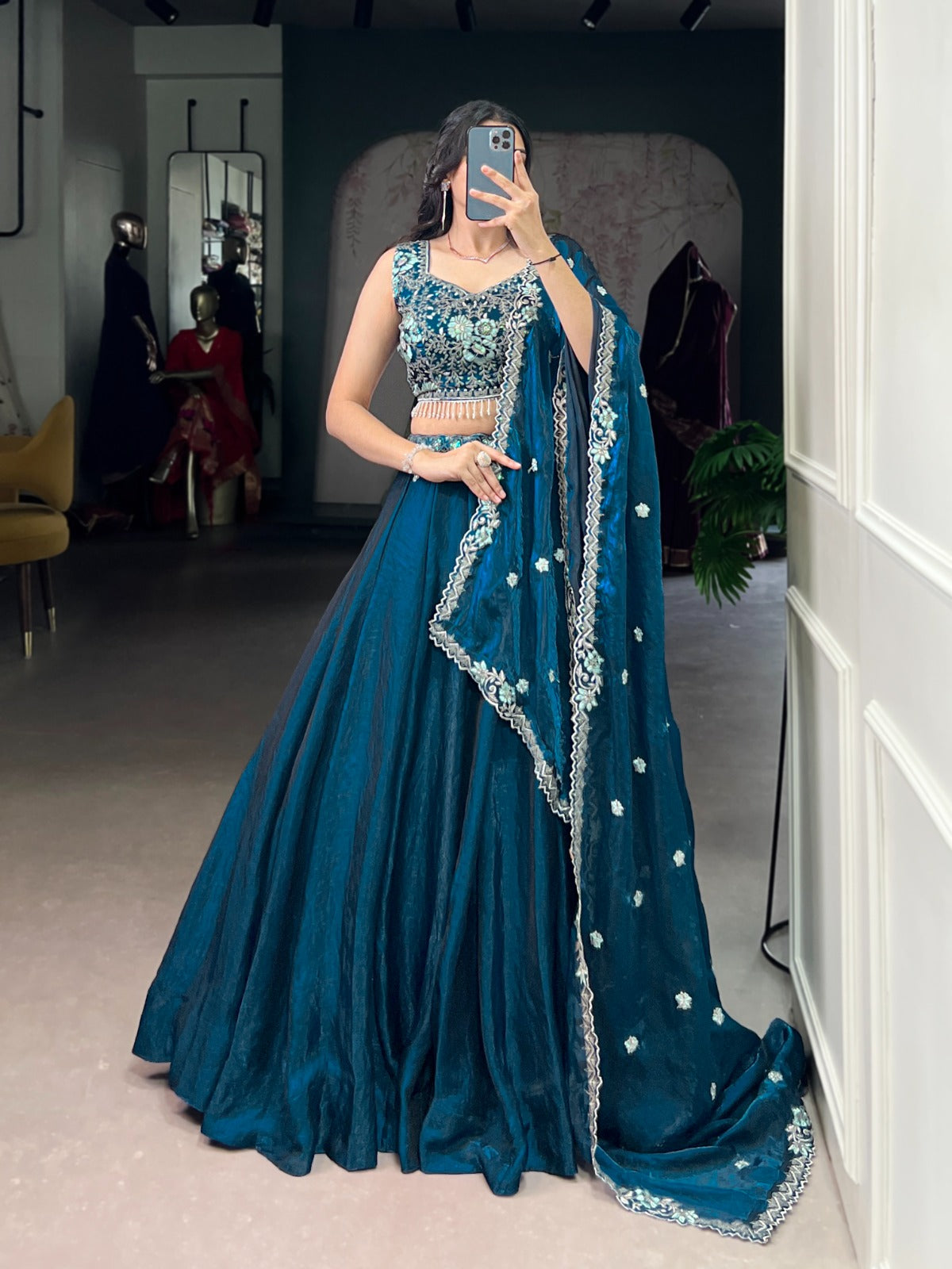 Peacock Blue Fendi Embroidery Work Lehanga Choli in New Jersey – Ragthm