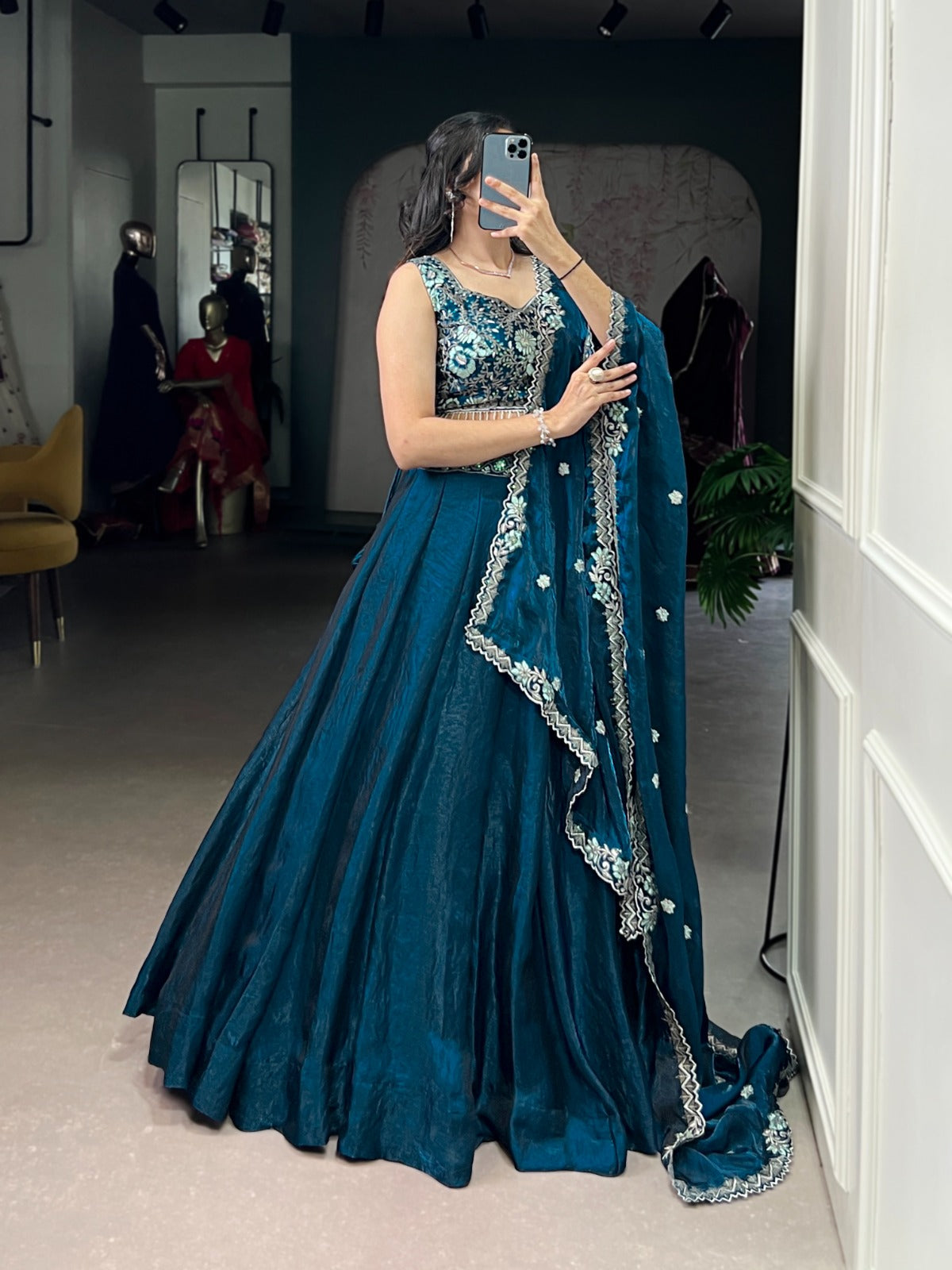 Blue sequins work lehenga choli for women