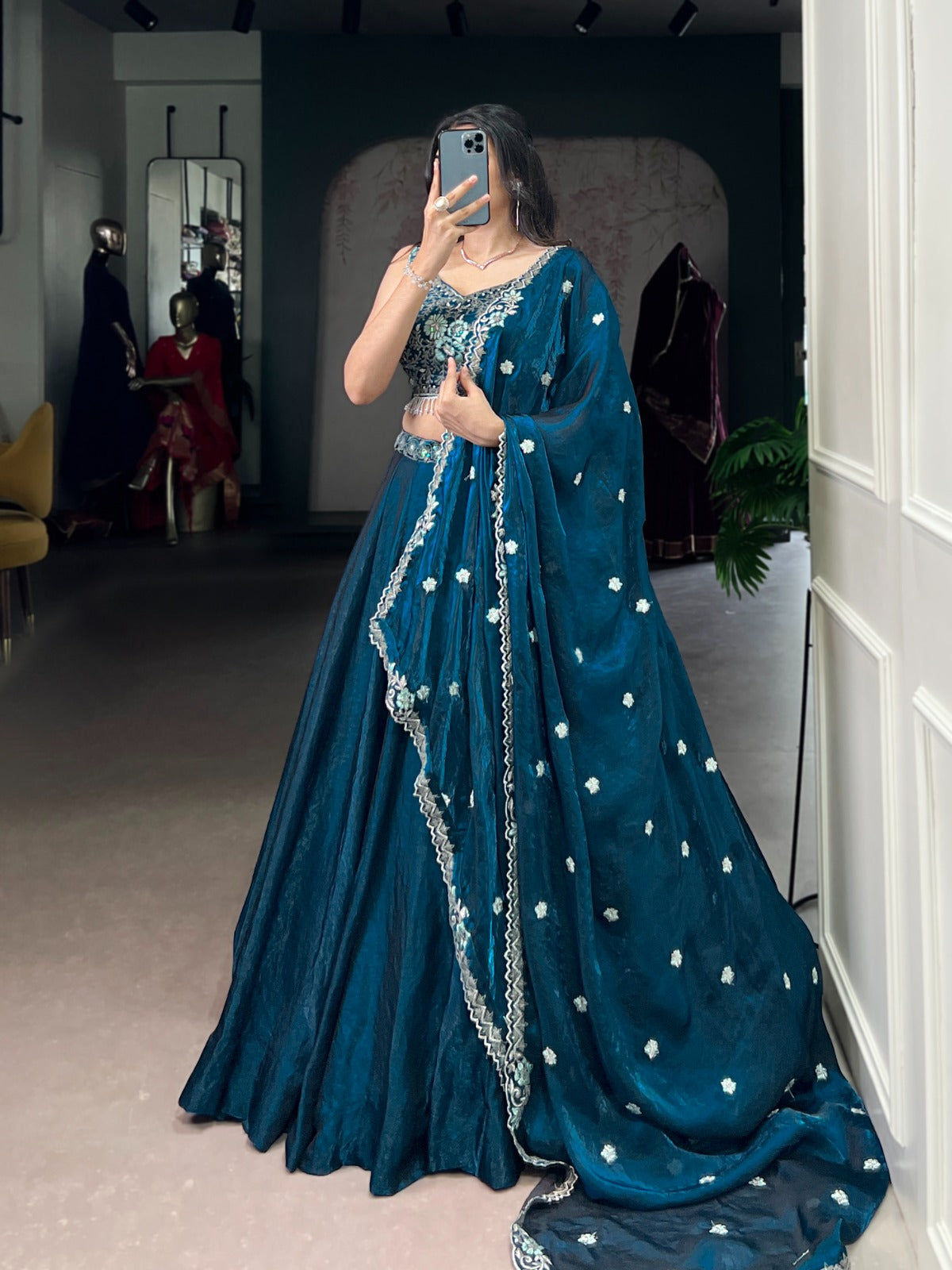 Blue fendi lehenga choli with dupatta