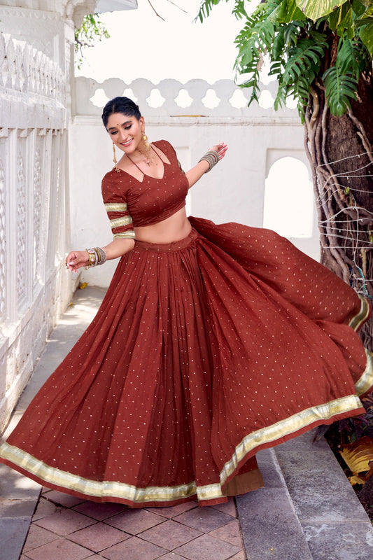 Orange chanderi lehenga choli with online