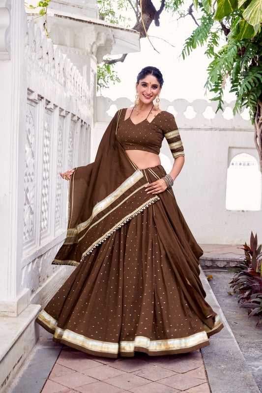 Brown color chanderi lehenga choli for women
