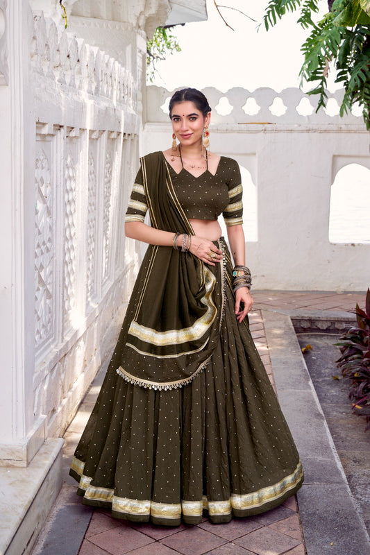 Mehendi chanderi lehenga choli for women