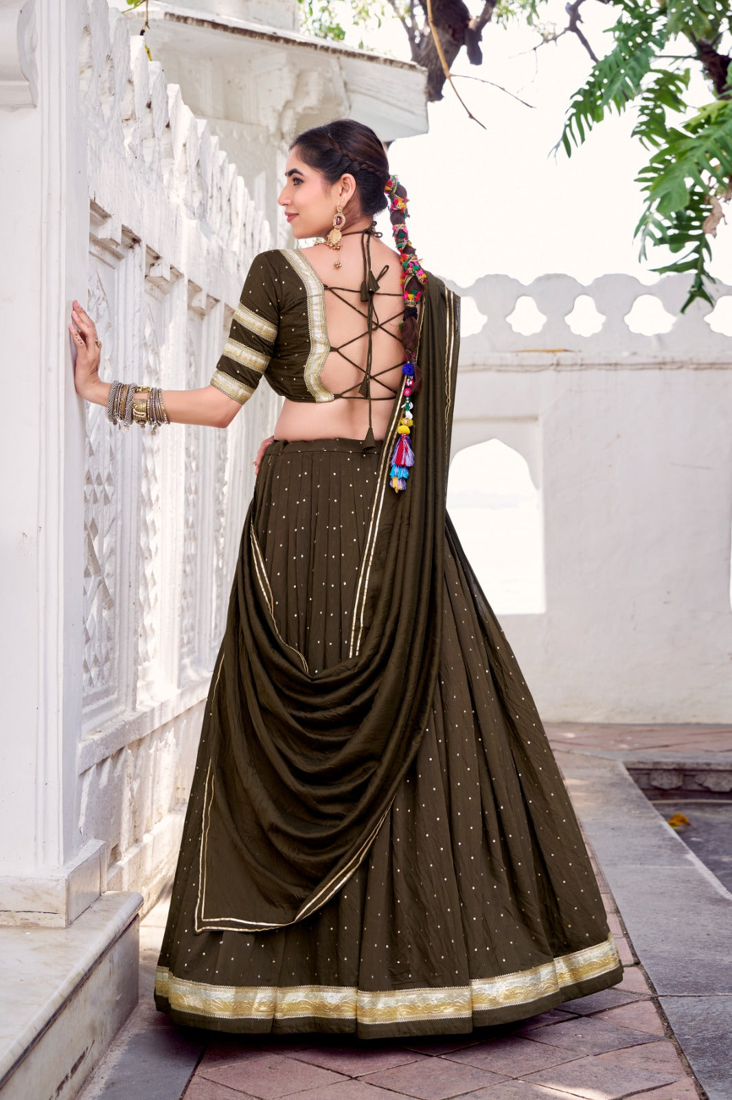 Mehendi chanderi zari weaving chaniya choli