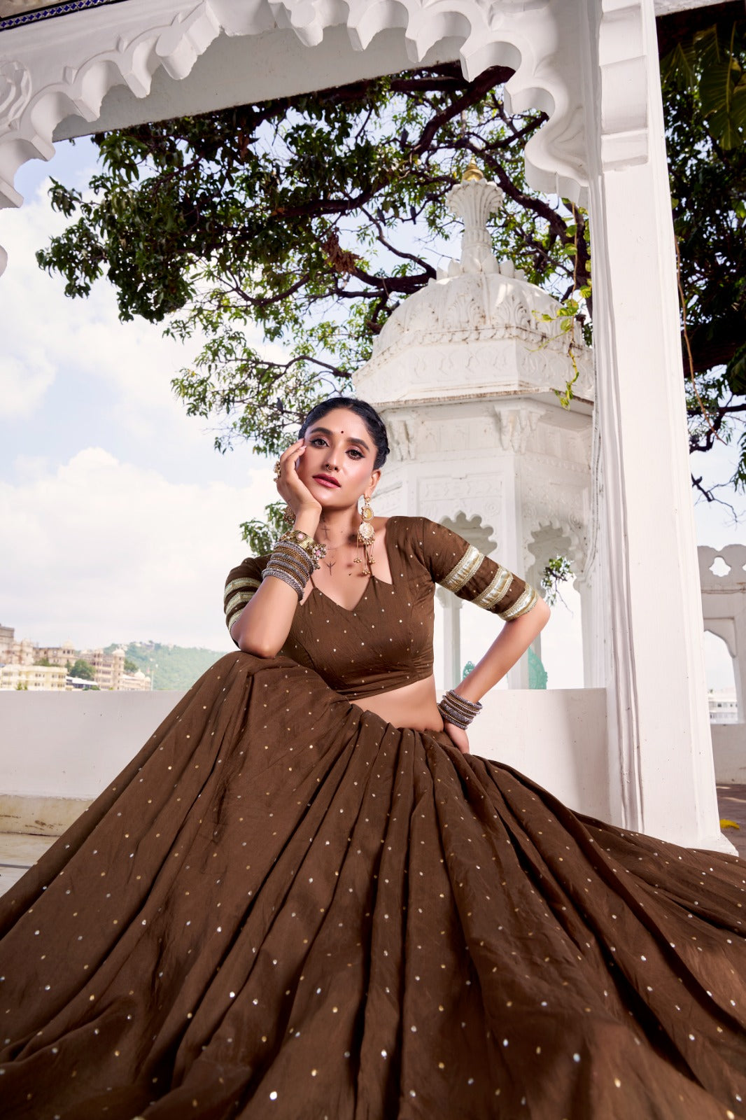 Brown chanderi chaniya choli with online