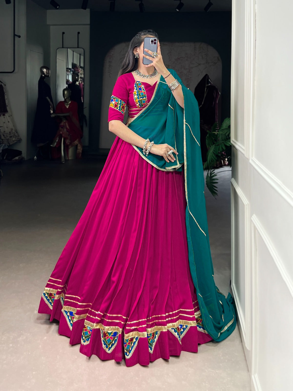 Pink rayon ghagra choli with dupatta