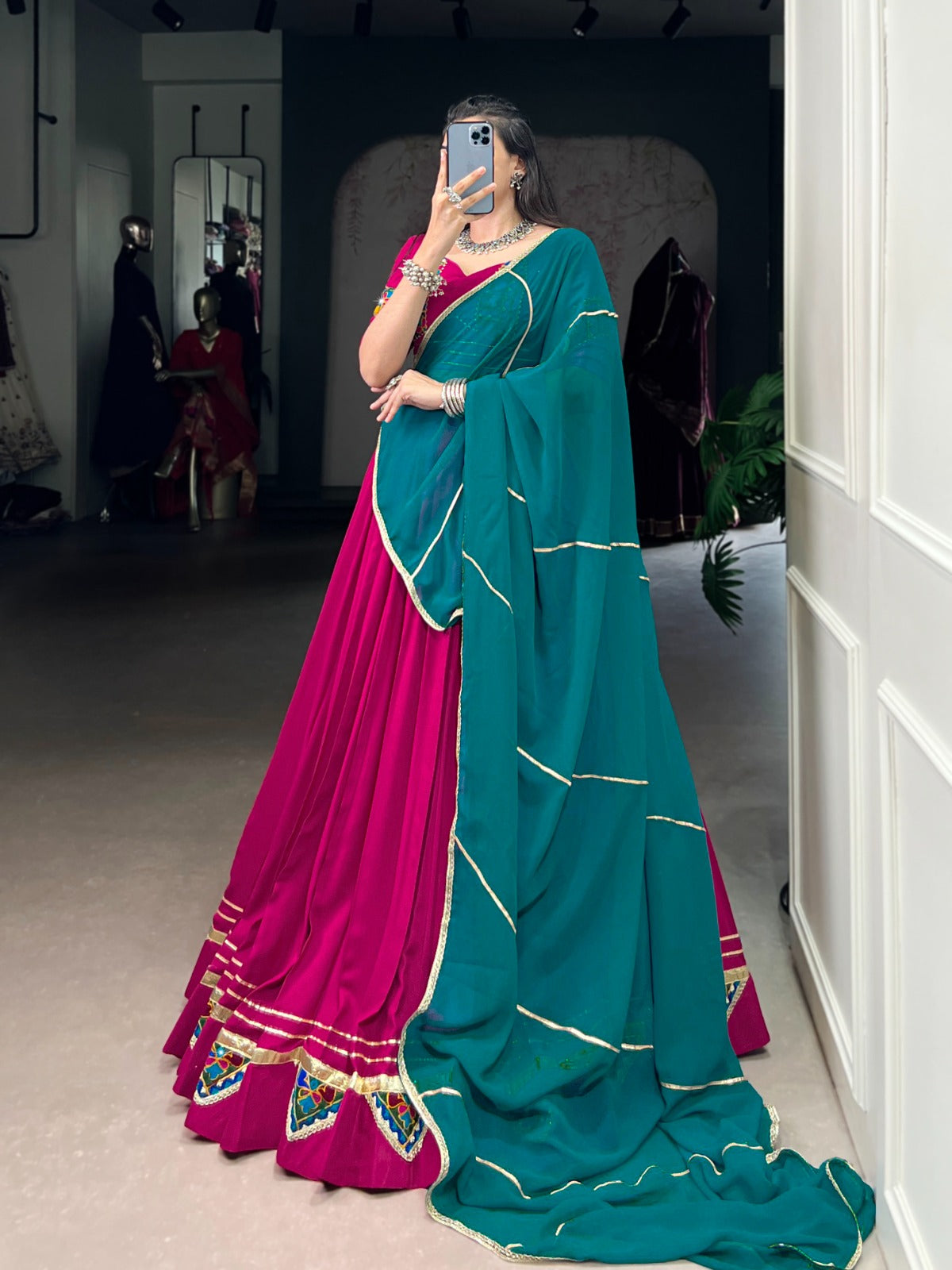 Mirror work pink ghagra choli in USA