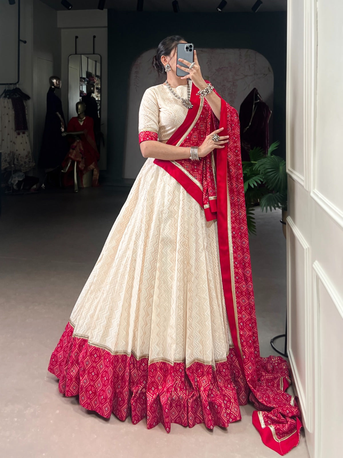 Off white printed chaniya choli with dupatta with online