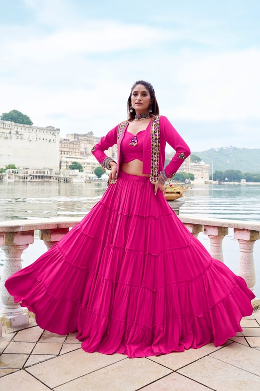 Pink color cotton lehenga choli for women