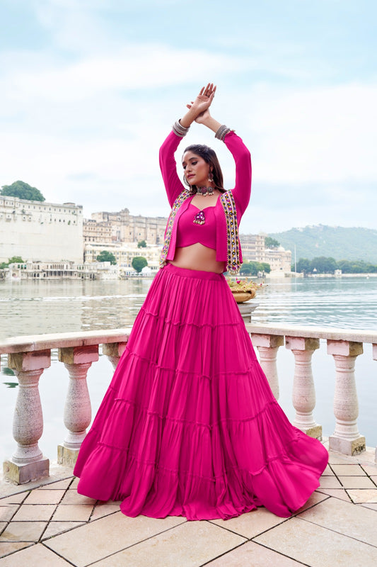 Pink cotton lehenga choli for navratri
