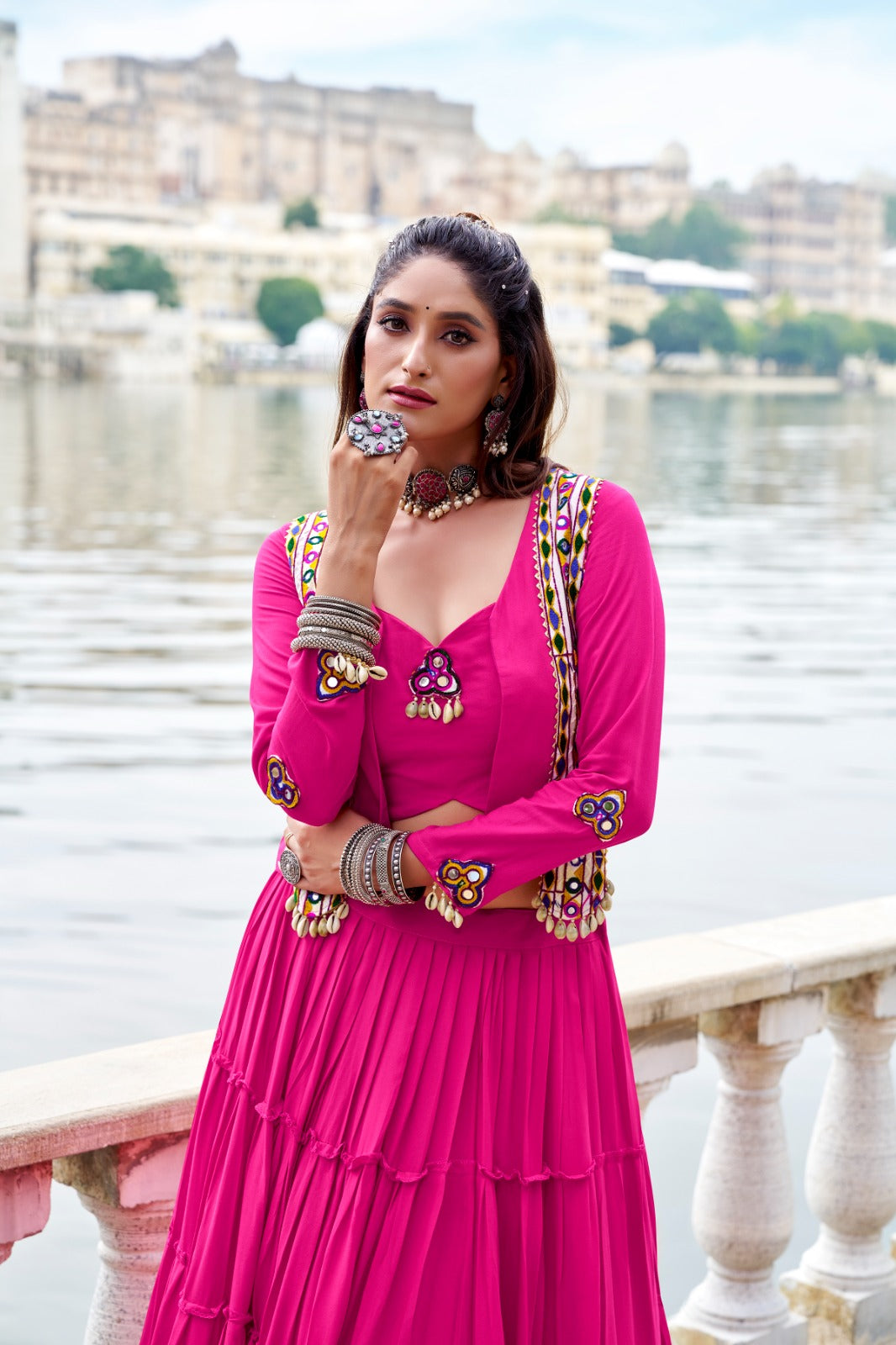 Pink rayon lehenga