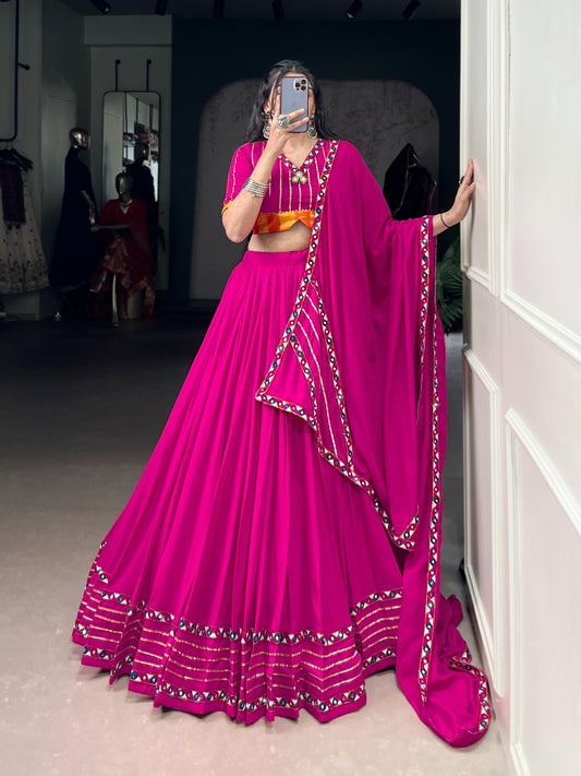 Pink color rayon mirror work chaniya choli