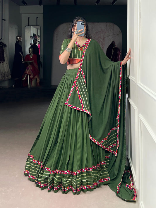 Green rayon mirror work chaniya choli in USA