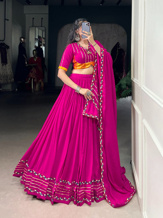 Navratri wear pink mirror work ghagra choli in online