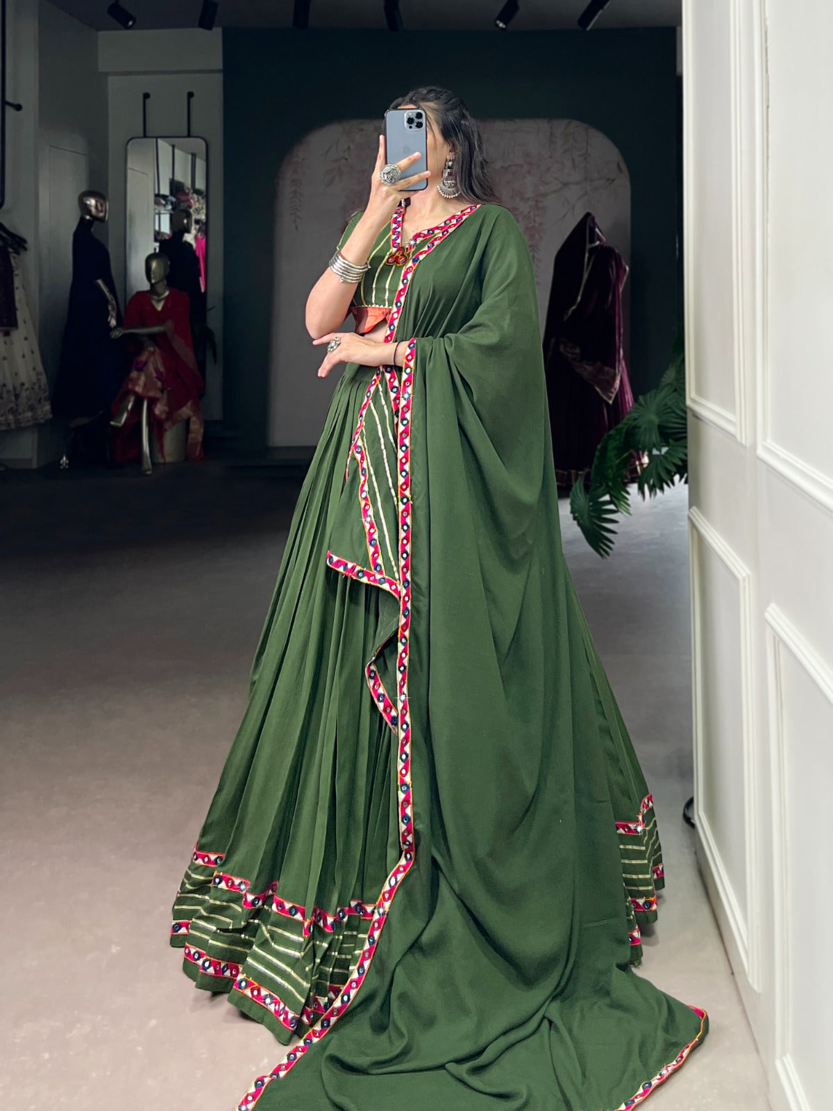 Green gamthi work ghagra choli with price