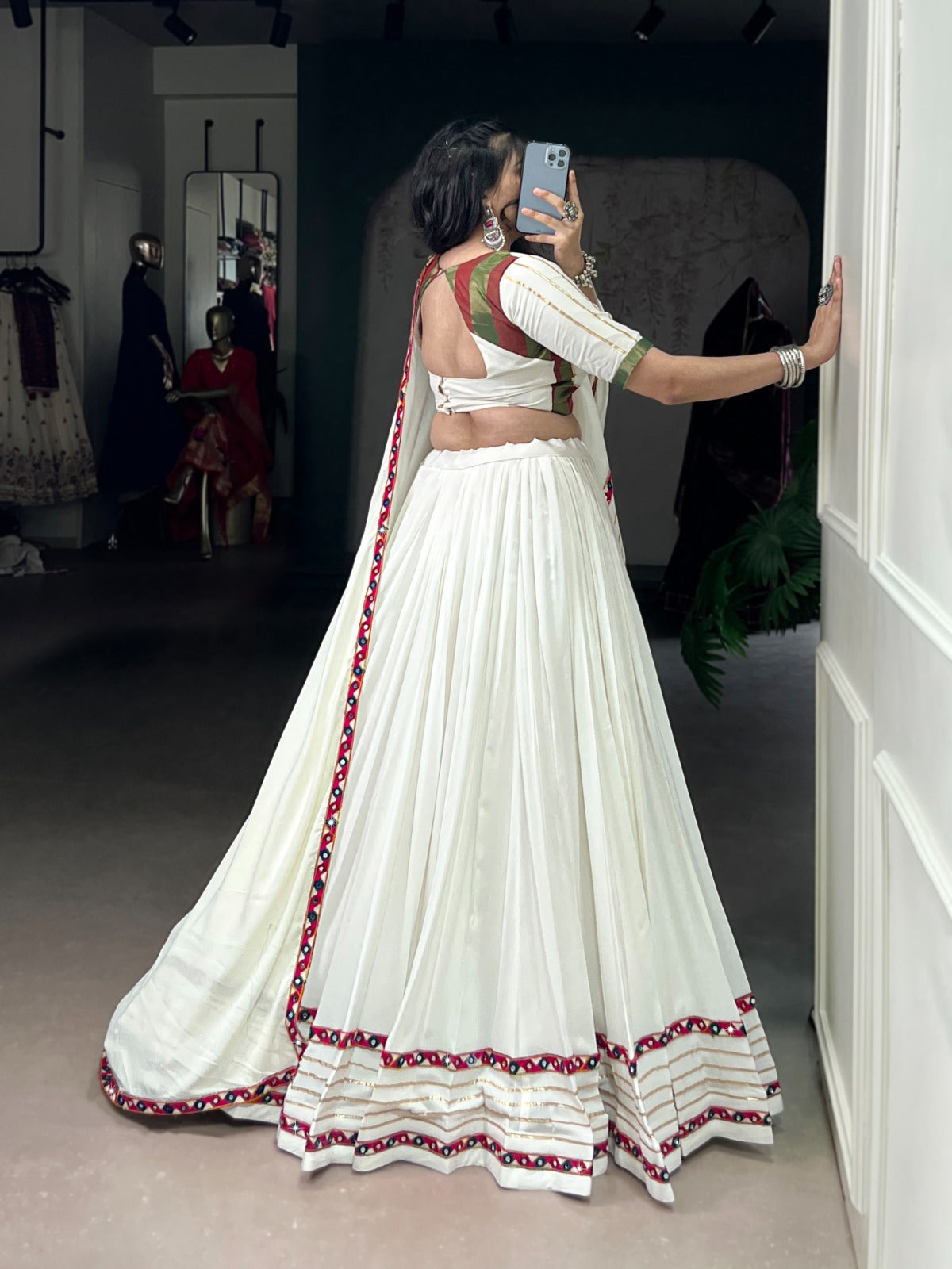 White rayon mirror work chaniya choli