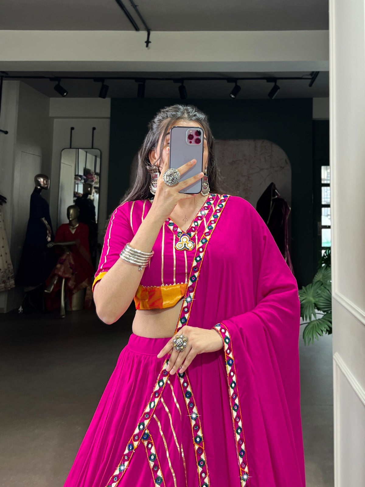 Pink rayon lehenga for dandiya nights