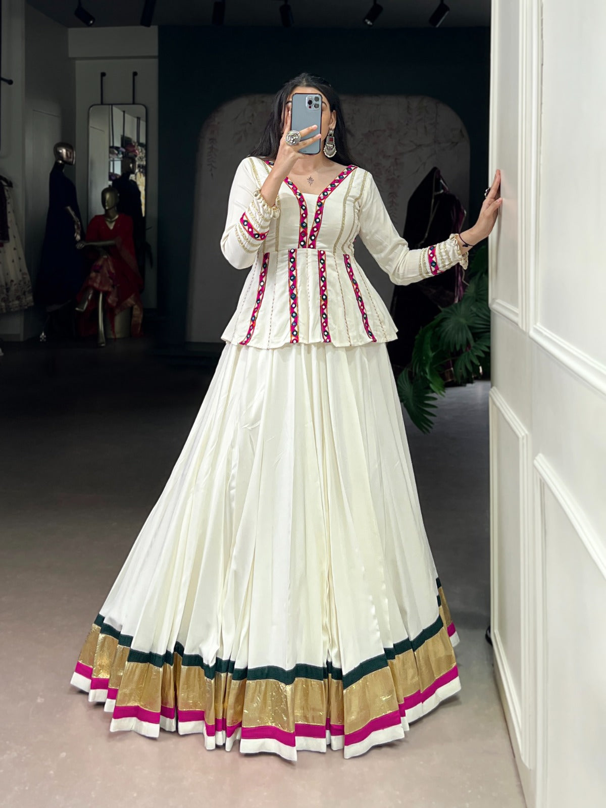 White rayon lehenga choli for navratri