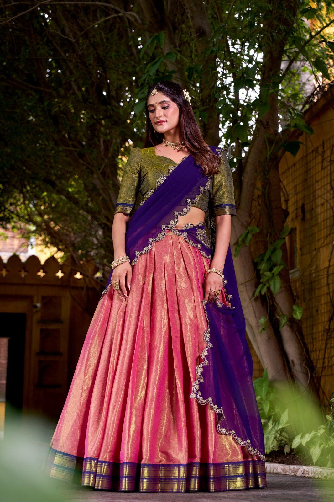 Purple color kanchipuram lehenga choli