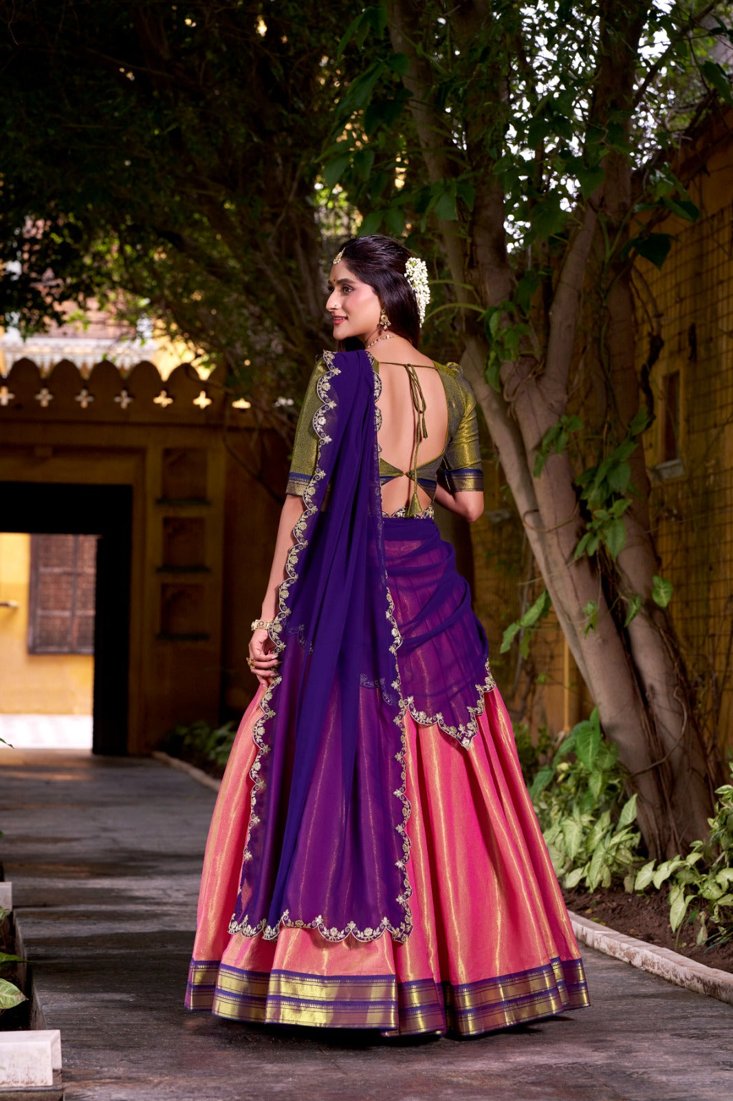 Purple kanchipuram chaniya choli for party